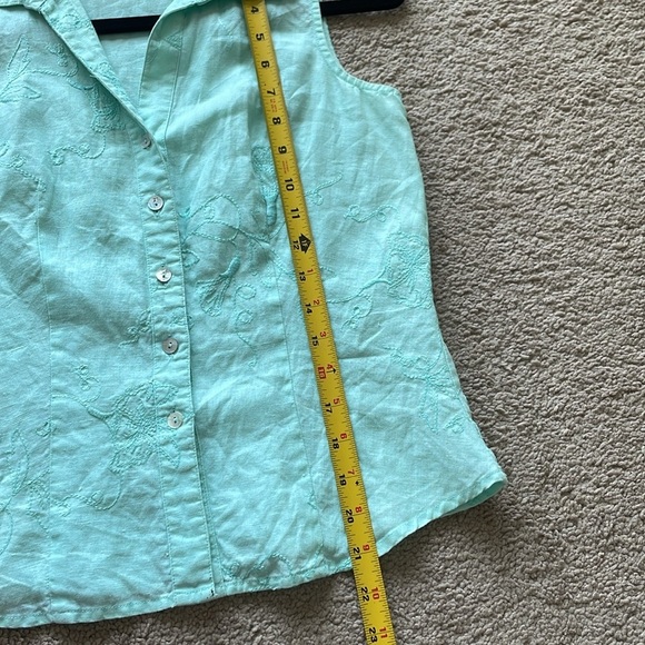 Irish Linen Richard Malcolm Embroidered Sleeveless Blouse Top W’s PS Beach Tank - Picture 10 of 12